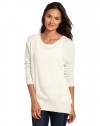 Magaschoni Women's 100% Cashmere High Low Sweater, Winter White, Medium