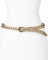 Lauren Ralph Lauren makes a definitive waistline statement with this braided leather belt, accented by an understated gold buckle.