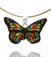 Sterling Silver Dichroic Glass Smaller Orange and Yellow Butterfly Pendant Necklace on Stainless Steel Wire, 18
