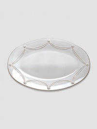 A beautiful stoneware platter is handcrafted to bring rustic detail and irresistibly romantic European charm to a memorable dinner or party. 11½W X 18L Dishwasher and oven safe Imported A beautiful stoneware platter is handcrafted to bring rustic detail and irresistibly romantic European charm to a memorable dinner or party. 11½W X 18L Dishwasher and oven safe Imported