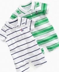 Prep him for fun with one of these sweet polo rompers from First Impressions. Prep him for fun with one of these sweet polo rompers from First Impressions.
