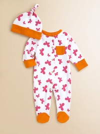 Bright butterflies wing their way across a cozy footie with colorful contrast trim and a matching beanie.Round contrast necklineSnap frontLong sleeves with wide cuffsContrast patch chest pocketSnap legs and contrast feetBeanie with wide contrast cuffCottonMachine washImported Please note: Number of snaps may vary depending on size ordered. Bright butterflies wing their way across a cozy footie with colorful contrast trim and a matching beanie.Round contrast necklineSnap frontLong sleeves with wide cuffsContrast patch chest pocketSnap legs and contrast feetBeanie with wide contrast cuffCottonMachine washImported Please note: Number of snaps may vary depending on size ordered.