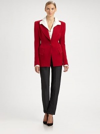 This slim-fitting style features a high, notched waistband and crisp, narrow cuffs.Banded waist with back notchSide slash pocketsCuffed legConcealed side zipInseam, about 3071% wool/29% viscoseDry cleanImported of Italian fabricModel shown is 5'11 (180cm) wearing US size 4. This slim-fitting style features a high, notched waistband and crisp, narrow cuffs.Banded waist with back notchSide slash pocketsCuffed legConcealed side zipInseam, about 3071% wool/29% viscoseDry cleanImported of Italian fabricModel shown is 5'11 (180cm) wearing US size 4.