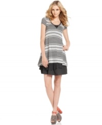 T-shirt styling makes a casual cool statement on this Kensie striped dress -- perfect for daytime-chic! T-shirt styling makes a casual cool statement on this Kensie striped dress -- perfect for daytime-chic!