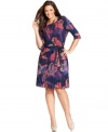 Be a stylish standout at the office with Charter Club's three-quarter-sleeve plus size dress, featuring a bold print and pleated skirt. (Clearance)