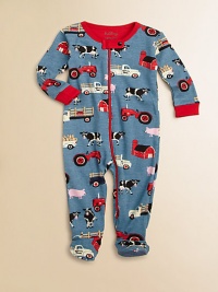 Trucks, tractors and fun farm friends adorn a charming print footie to keep your little one comfy.Ribbed crewneckSnap neck tabFront and leg zipperLong sleeves with contrast ribbed cuffsFeet with non-slip dots on solesCottonMachine washImported Trucks, tractors and fun farm friends adorn a charming print footie to keep your little one comfy.Ribbed crewneckSnap neck tabFront and leg zipperLong sleeves with contrast ribbed cuffsFeet with non-slip dots on solesCottonMachine washImported