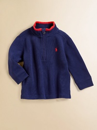 A handsome sweater is rendered in soft French-rib cotton with a half-zip mockneck for versatile styling.MockneckLong sleevesHalf-zip frontEven vented hemCottonMachine washImported A handsome sweater is rendered in soft French-rib cotton with a half-zip mockneck for versatile styling.MockneckLong sleevesHalf-zip frontEven vented hemCottonMachine washImported