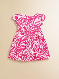 Her first designer dress is a distinctive tiger lilly print with frilly bloomers to match.Jewel necklineShort puff sleevesSet-on waist with front bowBack button closuresMatching bloomers with elastic waistFully linedCottonMachine washImported Her first designer dress is a distinctive tiger lilly print with frilly bloomers to match.Jewel necklineShort puff sleevesSet-on waist with front bowBack button closuresMatching bloomers with elastic waistFully linedCottonMachine washImported