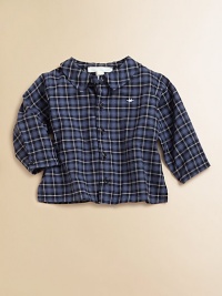 A not-so-basic cotton button-down is ultra-handsome in a snazzy plaid print.Point collarLong sleeves with button cuffsButton-frontCottonMachine washImported Please note: Number of buttons may vary depending on size ordered. A not-so-basic cotton button-down is ultra-handsome in a snazzy plaid print.Point collarLong sleeves with button cuffsButton-frontCottonMachine washImported Please note: Number of buttons may vary depending on size ordered.