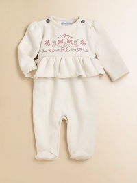 An essential coverall is rendered in soft fleece with a festive snowflake print for essential holiday style.CrewneckLong puff sleevesShoulder buttonsRuffled waistbandBottom snapsCottonMachine washImported Please note: Number of buttons may vary depending on size ordered. An essential coverall is rendered in soft fleece with a festive snowflake print for essential holiday style.CrewneckLong puff sleevesShoulder buttonsRuffled waistbandBottom snapsCottonMachine washImported Please note: Number of buttons may vary depending on size ordered.