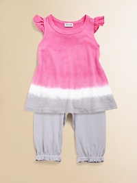 A charming ombré tunic meets a cozy pair of matching pants with ruffled trim for a cute and colorful ensemble.Round necklineRuffled cap sleevesPullover styleElastic waist and hem50% pima cotton/50% modalMachine washImported A charming ombré tunic meets a cozy pair of matching pants with ruffled trim for a cute and colorful ensemble.Round necklineRuffled cap sleevesPullover styleElastic waist and hem50% pima cotton/50% modalMachine washImported