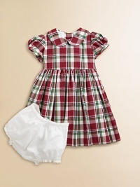 Adorned with a festive plaid print and matching tie, this gorgeous cotton frock with matching bloomers will make your little girl feel like a sugarplum fairy.Peter Pan collarShort puff sleevesBack buttonsWaistband with ribbon tieFull skirtFully linedCottonDry cleanImported Please note: Number of buttons may vary depending on size ordered. Adorned with a festive plaid print and matching tie, this gorgeous cotton frock with matching bloomers will make your little girl feel like a sugarplum fairy.Peter Pan collarShort puff sleevesBack buttonsWaistband with ribbon tieFull skirtFully linedCottonDry cleanImported Please note: Number of buttons may vary depending on size ordered.