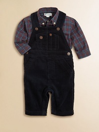 This essential set pairs a versatile corduroy overall with a preppy plaid button-down. Shirt Straight point, button-down collarLong sleeves with barrel cuffsButton-front Overall Adjustable shoulder strapsFront snapsSide snapsAngled hand pocketsSnap-flap coin pocketBack patch pocketsCottonMachine washImported Please note: Number of buttons may vary depending on size ordered. This essential set pairs a versatile corduroy overall with a preppy plaid button-down. Shirt Straight point, button-down collarLong sleeves with barrel cuffsButton-front Overall Adjustable shoulder strapsFront snapsSide snapsAngled hand pocketsSnap-flap coin pocketBack patch pocketsCottonMachine washImported Please note: Number of buttons may vary depending on size ordered.