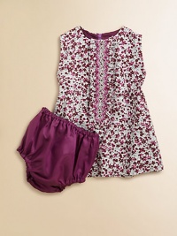 A rich floral print defines this beautiful set with smocked appliqué and center ruffles. Round neckSleevelessCenter appliqué with ruffled trimBack zipFully lined70% cotton viscose/30% cottonHand wash or dry cleanImported A rich floral print defines this beautiful set with smocked appliqué and center ruffles. Round neckSleevelessCenter appliqué with ruffled trimBack zipFully lined70% cotton viscose/30% cottonHand wash or dry cleanImported