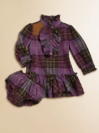 Pretty ruffles adorn the placket and hem of this charming dress crafted in a preppy plaid from soft cotton twill and accented with a heritage-inspired faux-suede shoulder patch.Ruffled stand collarLong puffed sleeves with ruffle-trimmed barrel cuffsRuffled button-frontRuffled hemCottonMachine washImported Please note: Number of buttons may vary depending on size ordered. Pretty ruffles adorn the placket and hem of this charming dress crafted in a preppy plaid from soft cotton twill and accented with a heritage-inspired faux-suede shoulder patch.Ruffled stand collarLong puffed sleeves with ruffle-trimmed barrel cuffsRuffled button-frontRuffled hemCottonMachine washImported Please note: Number of buttons may vary depending on size ordered.