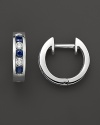 Small hoops with diamonds and sapphires set in 14K white gold.