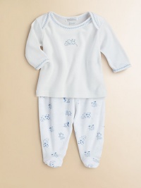 A delightful two-piece set, crafted in lush pima cotton, with nursery rhyme print and contrast stitching.Envelope necklineLong sleevesPullover styleElastic waistbandPima cottonMachine washImported A delightful two-piece set, crafted in lush pima cotton, with nursery rhyme print and contrast stitching.Envelope necklineLong sleevesPullover styleElastic waistbandPima cottonMachine washImported
