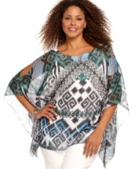 Add drama to your casual ensembles with Style&co.'s batwing sleeve plus size top, finished by a striking print and cutouts. Add drama to your casual ensembles with Style&co.'s batwing sleeve plus size top, finished by a striking print and cutouts.