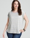 Upgrade your off-duty ensemble with this Love Ady Plus tee, flaunting crisp neon stripes and an on-trend high/low hem.