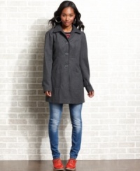 Arm yourself against frigid temps in Jou Jou's thigh-length wool-blend coat. Arm yourself against frigid temps in Jou Jou's thigh-length wool-blend coat.