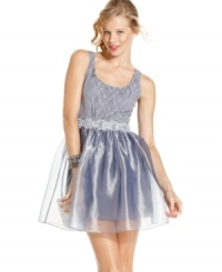 Look sugary-sweet in this a-line dress from Jump, featuring a lace bodice and tulle skirt! Look sugary-sweet in this a-line dress from Jump, featuring a lace bodice and tulle skirt!
