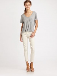 Slim, straight-leg denim in a chic, slightly cropped silhouette.THE FITFitted through hips and thighsRise, about 7Inseam, about 26THE DETAILSZip flyFive-pocket styleSignature stitch back patch pockets55% cotton/42% tencel/3% polyurethaneDry cleanMade in USA of imported fabricModel shown is 10 (177cm) wearing US size 4. Slim, straight-leg denim in a chic, slightly cropped silhouette.THE FITFitted through hips and thighsRise, about 7Inseam, about 26THE DETAILSZip flyFive-pocket styleSignature stitch back patch pockets55% cotton/42% tencel/3% polyurethaneDry cleanMade in USA of imported fabricModel shown is 10 (177cm) wearing US size 4.