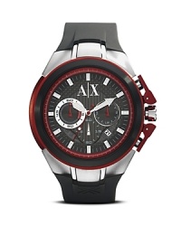 Designed for maximum performance and style, this watch from Armani Exchange plays as hard as it works. It features chronograph movement and durable strap to keep up with an athletic lifestyle. Designed for maximum performance and style, this watch from Armani Exchange plays as hard as it works. It features chronograph movement and durable strap to keep up with an athletic lifestyle.