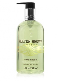 White Mulberry Fine Liquid Hand Wash indulges skin with a cleansing and pampering blend of white mulberry and essential oils of elemi, Provencal mimosa and green tea. White mulberry offers anti-aging action Cleanses while hydrating and protecting Hands are left pampered and lightly scented 10 oz. White Mulberry Fine Liquid Hand Wash indulges skin with a cleansing and pampering blend of white mulberry and essential oils of elemi, Provencal mimosa and green tea. White mulberry offers anti-aging action Cleanses while hydrating and protecting Hands are left pampered and lightly scented 10 oz.