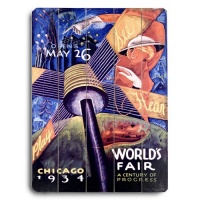 Arte House Wooden Sign, 1934 Chicago World's Fair Poster on Wood Arte House Wooden Sign, 1934 Chicago World's Fair Poster on Wood