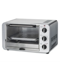 Add another cooking option to your countertop. This toaster oven from Waring is impressive in brushed steel, cooking food to perfection with convection, bake and broil functions. One-year warranty. Model TCO600. Add another cooking option to your countertop. This toaster oven from Waring is impressive in brushed steel, cooking food to perfection with convection, bake and broil functions. One-year warranty. Model TCO600.