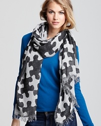 Piece together your look with DIANE von FURSTENBERG's oversized, jigsaw-printed scarf. Piece together your look with DIANE von FURSTENBERG's oversized, jigsaw-printed scarf.