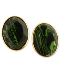 Go for the green. Jones New York makes the color stand out with green resin beads on a base crafted from worn gold-tone mixed metal. Clip-on backing for non-pierced ears. Approximate diameter: 3/4 inch. Go for the green. Jones New York makes the color stand out with green resin beads on a base crafted from worn gold-tone mixed metal. Clip-on backing for non-pierced ears. Approximate diameter: 3/4 inch.
