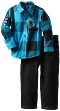 U.S. POLO ASSN. Boys 2-7 Plaided Shirt with Jean, Teal, 4T U.S. POLO ASSN. Boys 2-7 Plaided Shirt with Jean, Teal, 4T