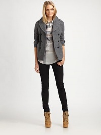 Military-inspired epaulettes and an elegant, double-breasted silhouette give this stretch-wool jacket classic-yet-modern appeal. Double-breasted designButton-tab sleevesEpaulettesPrincess seamsButton frontFlap pocketsButton detail at back yokeAbout 23 from shoulder to hem70% wool/30% polyamideDry cleanImported Model shown is 5'9½ (176cm) wearing US size 4. Military-inspired epaulettes and an elegant, double-breasted silhouette give this stretch-wool jacket classic-yet-modern appeal. Double-breasted designButton-tab sleevesEpaulettesPrincess seamsButton frontFlap pocketsButton detail at back yokeAbout 23 from shoulder to hem70% wool/30% polyamideDry cleanImported Model shown is 5'9½ (176cm) wearing US size 4.