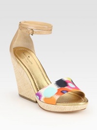 Textured straw wedge with leather trim, an adjustable ankle strap and a modern printed silk upper. Straw wedge, 3 (75mm)Straw platform, 1 (25mm)Compares to a 2 heel (50mm)Leather and printed silk upperLeather lining and solePadded insoleImported Textured straw wedge with leather trim, an adjustable ankle strap and a modern printed silk upper. Straw wedge, 3 (75mm)Straw platform, 1 (25mm)Compares to a 2 heel (50mm)Leather and printed silk upperLeather lining and solePadded insoleImported