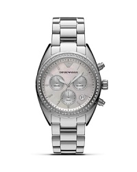 Designed for chic practicality, Emporio Armani's stainless steel chronograph is a sleek choice that adds understated elegance to your day-to-day look. Designed for chic practicality, Emporio Armani's stainless steel chronograph is a sleek choice that adds understated elegance to your day-to-day look.