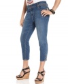 Team your fave summer tops with Baby Phat's plus size skinny jeans, featuring a cropped design.
