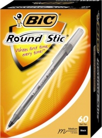 BIC Round Stic Ball Pen, Medium Point, 1.0 mm, Black, 60 Pens (GSM609-Blk) BIC Round Stic Ball Pen, Medium Point, 1.0 mm, Black, 60 Pens (GSM609-Blk)