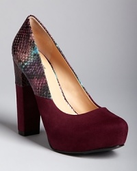 These boho, '70s-style Belle by Sigerson Morrison platform pumps will shake up your wardrobe, in soft suede combined with snake-embossed leather. These boho, '70s-style Belle by Sigerson Morrison platform pumps will shake up your wardrobe, in soft suede combined with snake-embossed leather.
