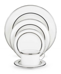 Set the table with poise and purpose. Library Lane place settings feature tailored platinum bands on white china that brings black tie elegance to any meal. Set the table with poise and purpose. Library Lane place settings feature tailored platinum bands on white china that brings black tie elegance to any meal.