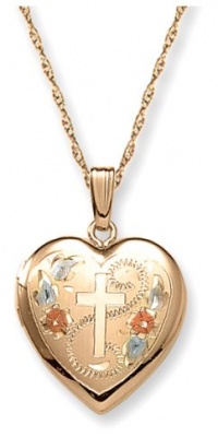 14k Yellow Gold Filled Engraved Cross Heart Locket, 18