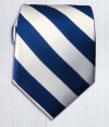 100% Silk Woven Navy and Silver Twill Striped Tie