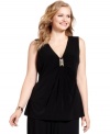 For an elegant work ensemble, pair Calvin Klein's sleeveless plus size top with your favorite trousers and skirts.