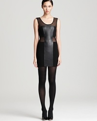 With seductive sheer mesh and leather accents, this highly-provocative Blaque Label dress offers a dramatic after-dark look that takes you to unrivaled levels of chic. With seductive sheer mesh and leather accents, this highly-provocative Blaque Label dress offers a dramatic after-dark look that takes you to unrivaled levels of chic.