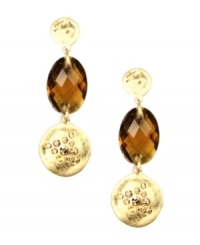Stunning smokey quartz-colored stones serve as an ideal complement to the gold tone mixed metal on Jones New York's linear drop earrings. Made with plastic stones. Approximate drop: 2-1/4 inches. Stunning smokey quartz-colored stones serve as an ideal complement to the gold tone mixed metal on Jones New York's linear drop earrings. Made with plastic stones. Approximate drop: 2-1/4 inches.