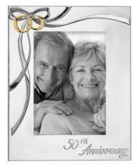 Golden anniversary. Look back on 50 years together with this Best Wishes picture frame, featuring polished silver plate embellished with goldtone detail and 50th Anniversary. A thoughtful gift, from Lenox. Golden anniversary. Look back on 50 years together with this Best Wishes picture frame, featuring polished silver plate embellished with goldtone detail and 50th Anniversary. A thoughtful gift, from Lenox.