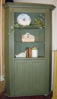 Barrel-Back Corner Cupboard w 2 Fixed Shelves in Open Top (Sky) Barrel-Back Corner Cupboard w 2 Fixed Shelves in Open Top (Sky)