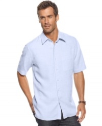 Give your style a little pick-me-up with this textured silk-blend shirt from Tasso Elba. Give your style a little pick-me-up with this textured silk-blend shirt from Tasso Elba.