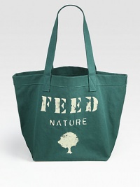 Each FEED Nature Bag will provide 25 meals in areas devastated by the effects of natural disasters through the UN World Food Programme (WFP). This extra roomy carryall of pure organic cotton makes it easy to go green.Double top handles, 11 drop17W X 15H X 6½DImported Each FEED Nature Bag will provide 25 meals in areas devastated by the effects of natural disasters through the UN World Food Programme (WFP). This extra roomy carryall of pure organic cotton makes it easy to go green.Double top handles, 11 drop17W X 15H X 6½DImported