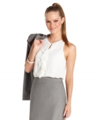 Equal parts professional and charming: Calvin Klein's gorgeous ruffled top will infuse your next work ensemble with stylish character. Equal parts professional and charming: Calvin Klein's gorgeous ruffled top will infuse your next work ensemble with stylish character.